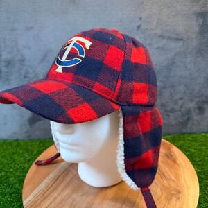 Pepsi Minnesota Twins Trapper Hat Mens One Size Red Buffalo Plaid Sherpa Flaps